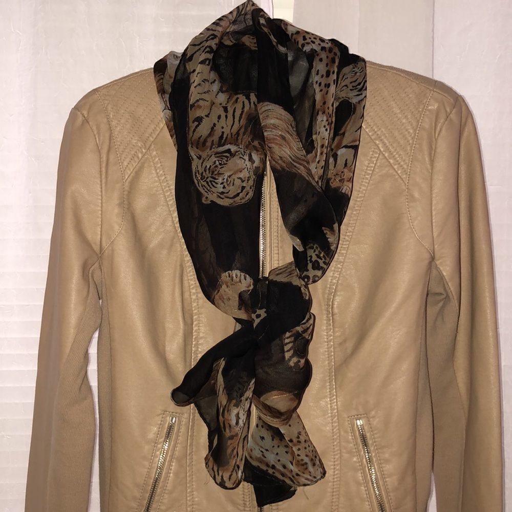 Animal Print Black Tan Gold Double Sided Scarf